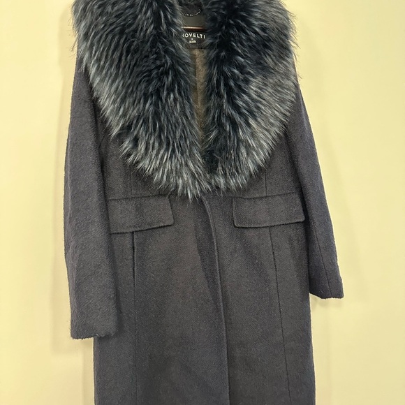 Novelti wool and faux fur trimmed luxurious long coat satin lined size 16 - Picture 3 of 14